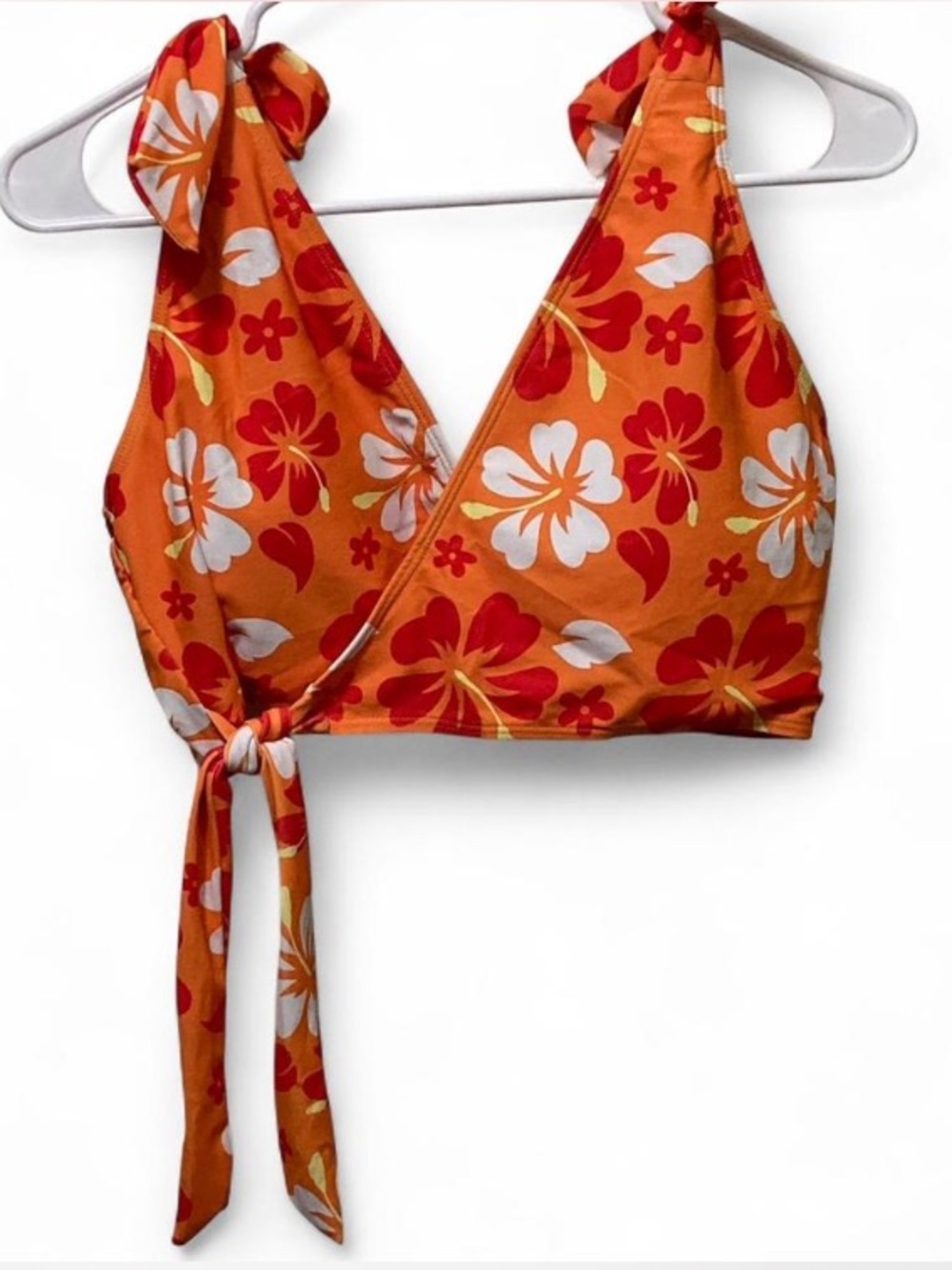Orange Tropical Floral Tie-Back Halter Bikini Top